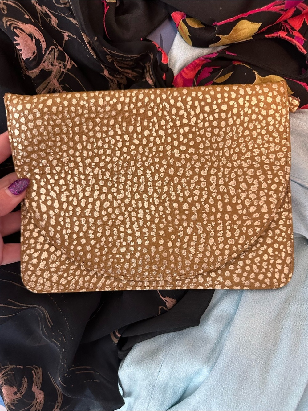 Minor History 100% Leather Gold Speckled Tan Clutch Wristlet